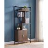 Six Shelf Modern Bookcase with Two Door Storage Cabinet with Two Shelves - Dark Brown and Black Metal