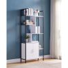 Six Shelf Modern Bookcase with Two Door Storage Cabinet with Two Shelves - White and Black Metal