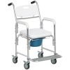 Shower Commode Wheelchair, Waterproof Rolling Over Toilet Chair with Padded Seat