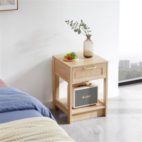 15.75" Rattan End table with drawer, Modern nightstand, side table for living room, bedroom,natural