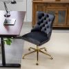 A&A Furniture Office Chair,Velvet Upholstered Tufted Button Home Office Chair with Golden Metal Base,Adjustable Desk Chair Swivel Office Chair (Black)