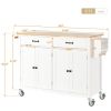 Kitchen Island Cart with Solid Wood Top and Locking Wheels,54.3 Inch Width,4 Door Cabinet and Two Drawers,Spice Rack, Towel Rack (White)