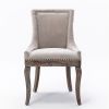 Furniture,Ultra Side Dining Chair, Thickened fabric chairs with neutrally toned solid wood legs, Bronze nail head, Set of 2, Beige