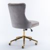 A&A Furniture Office Chair,Velvet Upholstered Tufted Button Home Office Chair with Golden Metal Base,Adjustable Desk Chair Swivel Office Chair (Gray)