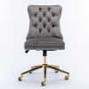 A&A Furniture Office Chair,Velvet Upholstered Tufted Button Home Office Chair with Golden Metal Base,Adjustable Desk Chair Swivel Office Chair (Gray)