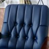 Mid Century Single Armchair Sofa Chair Retro Modern Solid Wood Armrest Chair, Fabric Upholstered Wooden Lounge Chair Navy