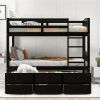 Wood Bunk Bed with Trundle and Drawers, Espresso