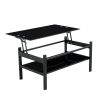 Glass Lift Top Coffee Table, Modern Simple 2-Layer Tempered Glass Coffee Table for Living Room, Black