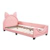 Twin Size Upholstered Daybed with Carton Ears Shaped Headboard, Pink