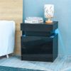 LED Nightstand Modern Black Nightstand with Led Lights Wood Led Bedside Table Nightstand with 2 High Gloss Drawers for Bedroom