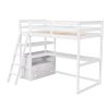 Twin Size Loft Bed with Desk and Shelves, Two Built-in Drawers, White