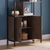 Six Shelf Modern Bookcase with Two Door Storage Cabinet with Two Shelves - Dark Brown and Black Metal