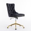 A&A Furniture Office Chair,Velvet Upholstered Tufted Button Home Office Chair with Golden Metal Base,Adjustable Desk Chair Swivel Office Chair (Black)