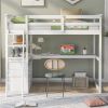 Twin Size Loft Bed with Desk and Shelves, Two Built-in Drawers, White