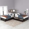 L-shaped Platform Bed with Trundle and Drawers Linked with built-in Desk,Twin,Espresso