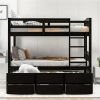 Wood Bunk Bed with Trundle and Drawers, Espresso