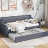 Twin Size Upholstery DayBed with Trundle and USB Charging Design,Trundle can be flat or erected,Gray