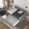 Twin Size Daybed with Trundle, Upholstered Daybed with Padded Back, Gray