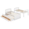 Wood Bunk Bed with Trundle and Drawers,White