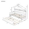 Wooden Twin Size House Bed with Trundle,Kids Bed with Shelf, White