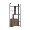 Six Shelf Modern Bookcase with Two Door Storage Cabinet with Two Shelves - Dark Brown and Black Metal