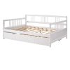 Full Size Daybed Wood Bed with Twin Size Trundle,White