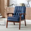 Mid Century Single Armchair Sofa Chair Retro Modern Solid Wood Armrest Chair, Fabric Upholstered Wooden Lounge Chair Navy