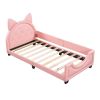 Twin Size Upholstered Daybed with Carton Ears Shaped Headboard, Pink