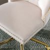 A&A Furniture Office Chair,Velvet Upholstered Tufted Button Home Office Chair with Golden Metal Base,Adjustable Desk Chair Swivel Office Chair (Beige)