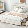 Queen Upholstered Platform Bed with Twin Size Trundle and Two Drawers, Beige