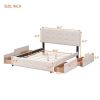 Upholstered Platform Bed with Classic Headboard and 4 Drawers, No Box Spring Needed, Linen Fabric, Queen Size Beige