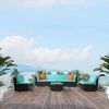 Brown Gradient Rattan Lake Blue Cushion Cushion Vacuum Packing Rattan 7 Piece Set