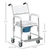 Shower Commode Wheelchair, Waterproof Rolling Over Toilet Chair with Padded Seat