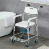 Shower Commode Wheelchair, Waterproof Rolling Over Toilet Chair with Padded Seat