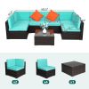 Brown Gradient Rattan Lake Blue Cushion Cushion Vacuum Packing Rattan 7 Piece Set