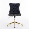 A&A Furniture Office Chair,Velvet Upholstered Tufted Button Home Office Chair with Golden Metal Base,Adjustable Desk Chair Swivel Office Chair (Black)