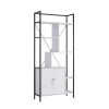 Six Shelf Modern Bookcase with Two Door Storage Cabinet with Two Shelves - White and Black Metal