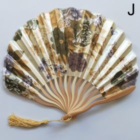 1pc Folding Fan Handheld Fans Chinese Imitation Silk Classical Hanfu Fan Tassel Elegent Female Fan Home Decoration Fan Chinese Fan Hand Folding Fans V (Color: Golden)