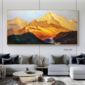 Handmade Gold Mountain Oil Painting on Canvas Original Landscape Painting Winter Snow Scene Murals Custom Painting Home Decor (size: 50X100cm)