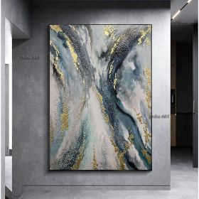 Handmade Oil Painting Canvas Wall Art Decoration Abstract Art Painting Gold Foil Streamer for Home Living Room hallway bedroom luxurious decorative pa (size: 60x90cm)