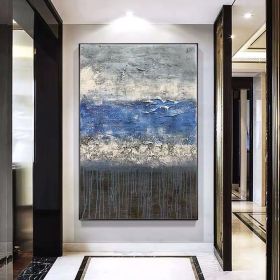 Handmade Abstract Oil Painting Wall Art Modern Minimalist Blue Picture Canvas Home Decor For Living Room Bedroom No Frame (size: 90x120cm)