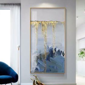 Handmade Gold Foil Abstract Oil Painting Top Selling Wall Art Modern Blue Color Picture Canvas Home Decor For Living Room No Frame (size: 50X100cm)