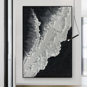 Modern Abstract handpainted large size wholesale prodcut ocean seaside thick grey and black Oil painting Simple Design Wall Art (size: 75x150cm)