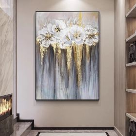 Foil golden flowers hand painted oil painting on canvas abstract large painting wall picture for home office decor (size: 150x220cm)