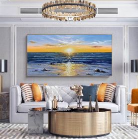 Abstract Wall Decor Palette Knife Oil Painting Seascape Picture Unframed Acrylic Canvas Wall Art Handmade Decorative Item (size: 90x180cm)