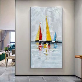 Abstract Wall Decor Palette Knife Oil Painting Seascape Picture Unframed Acrylic Canvas Wall Art Handmade Decorative Item (size: 40X80cm)