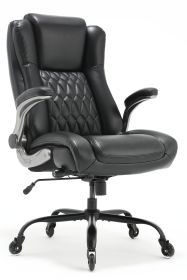 High Back Office Chair- Lifting Headrest Flip Arms Built-in Adjustable Lumbar Support (Color: as Pic)