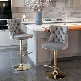 Furniture,Golden Swivel Velvet Barstools Adjusatble Seat Height from 25-33 Inch, Modern Upholstered Bar Stools with Backs Comfortable Tufted for Home (Color: as picture)