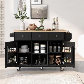 Kitchen Cart with Rubber wood Drop-Leaf Countertop ,Cabinet door internal storage racks (Color: as picture)