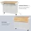 Kitchen Cart with Rubber wood Drop-Leaf Countertop ,Cabinet door internal storage racks,Kitchen Island on 5 Wheels with Storage Cabinet and 3 Drawers